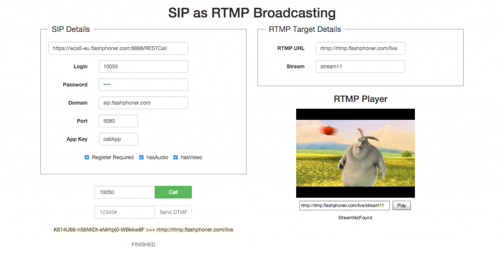 Finished_status_SIP_call_RTMP_player_demo_page