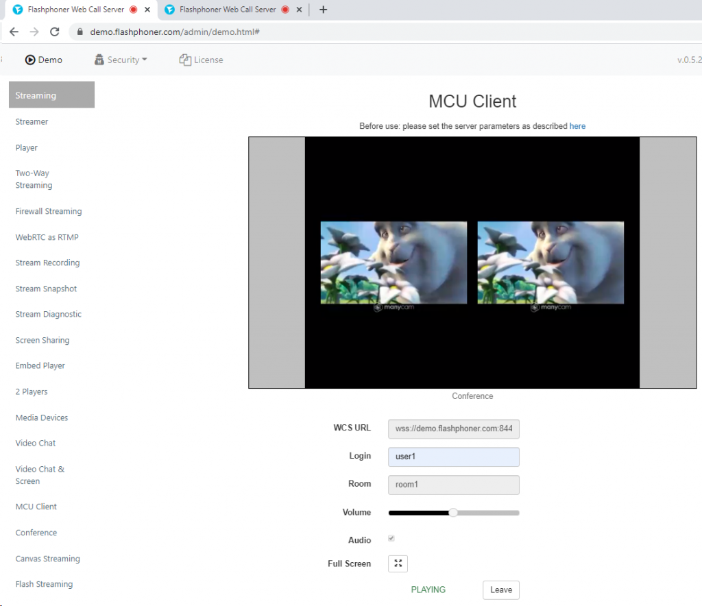stream WCS WebRTC browser conference MCU realtime mixer