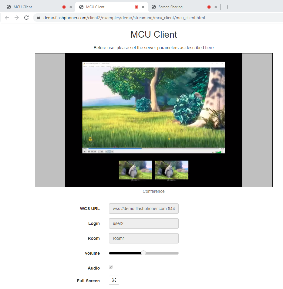 stream with screensharing WCS WebRTC browser conference MCU realtime mixer