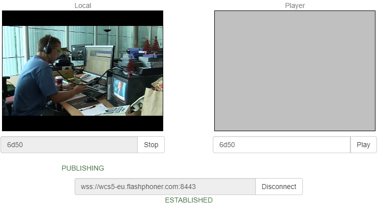 The process of sending the video stream through a web example of Two Way Streaming
