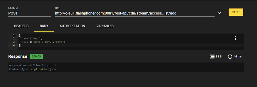 Dynamic CDN for Low Latency WebRTC Streaming with Stream Access Control Add ACL to the stream